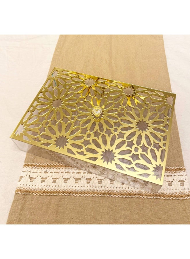 إيباسكت علبة تقديم للمكسرات والكحك والتسالى من الاكليريك عالى الجودة مقاس (36*24سم)  (ذهبى*شفاف) - Image 3